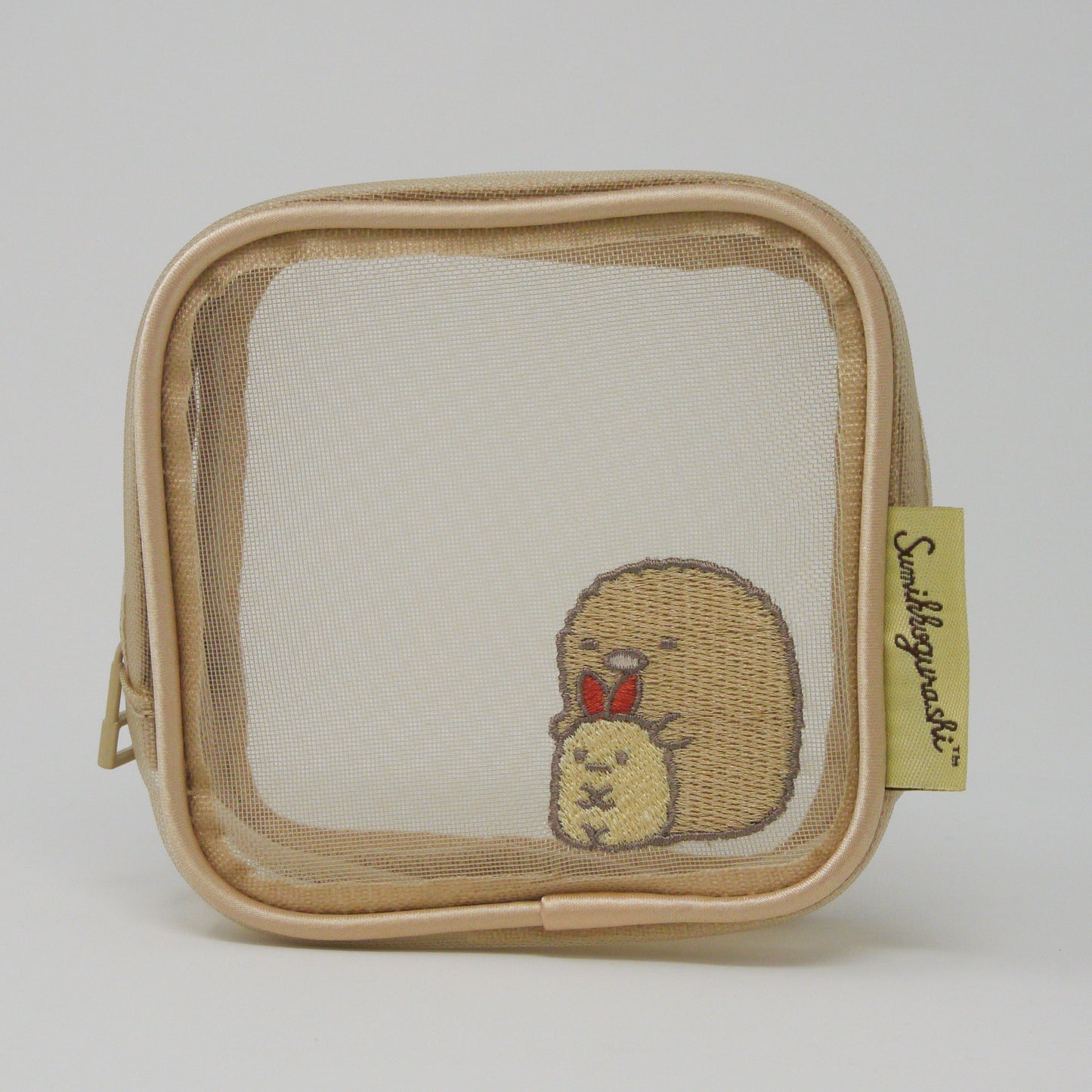MAS-008 すみっコぐらし刺繍メッシュスクエアポーチ(とんかつ)
