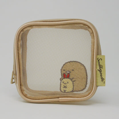 MAS-008 すみっコぐらし刺繍メッシュスクエアポーチ(とんかつ)