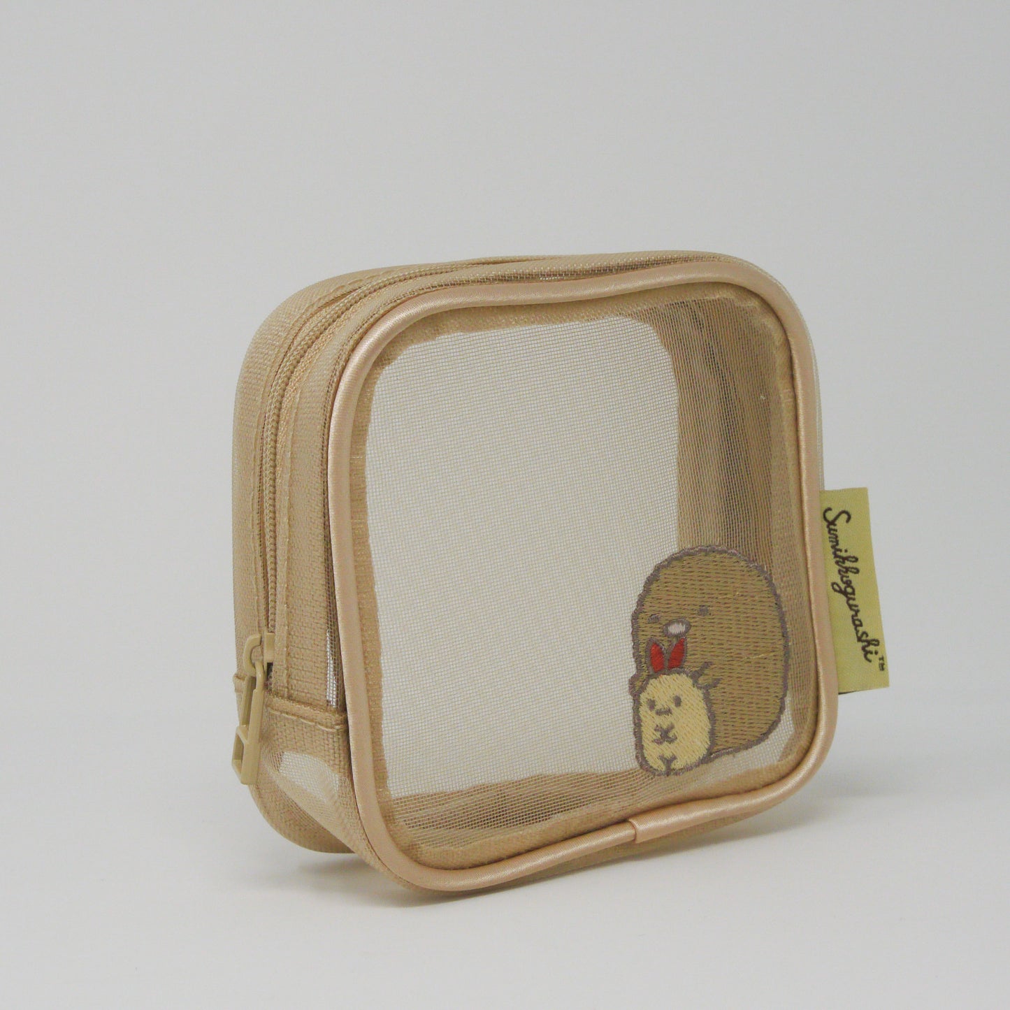MAS-008 すみっコぐらし刺繍メッシュスクエアポーチ(とんかつ)