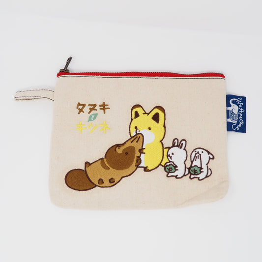 タヌキとキツネ 刺繍ポーチ