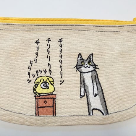 電話猫　チリリリリ刺繍ポーチ