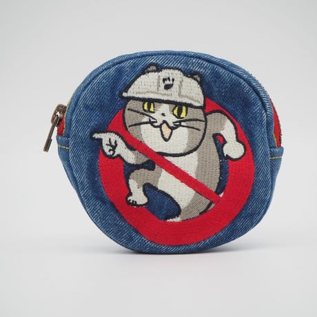仕事猫刺繍ミニ丸ポーチ　ヨシ！…？？